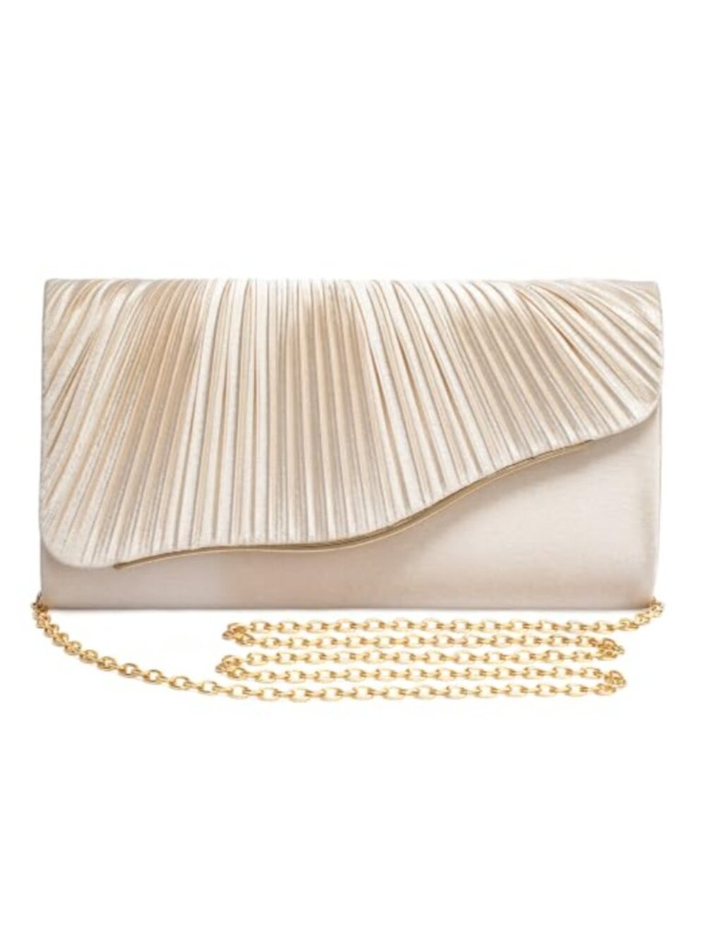 Women's Pleated Satin Evening Clutch Ruched Envelope Formal Handbag Shimmer
